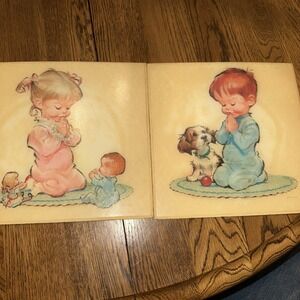 Vintage Nursery Child Prayer Room Decor Wall Plaques 1962 USA